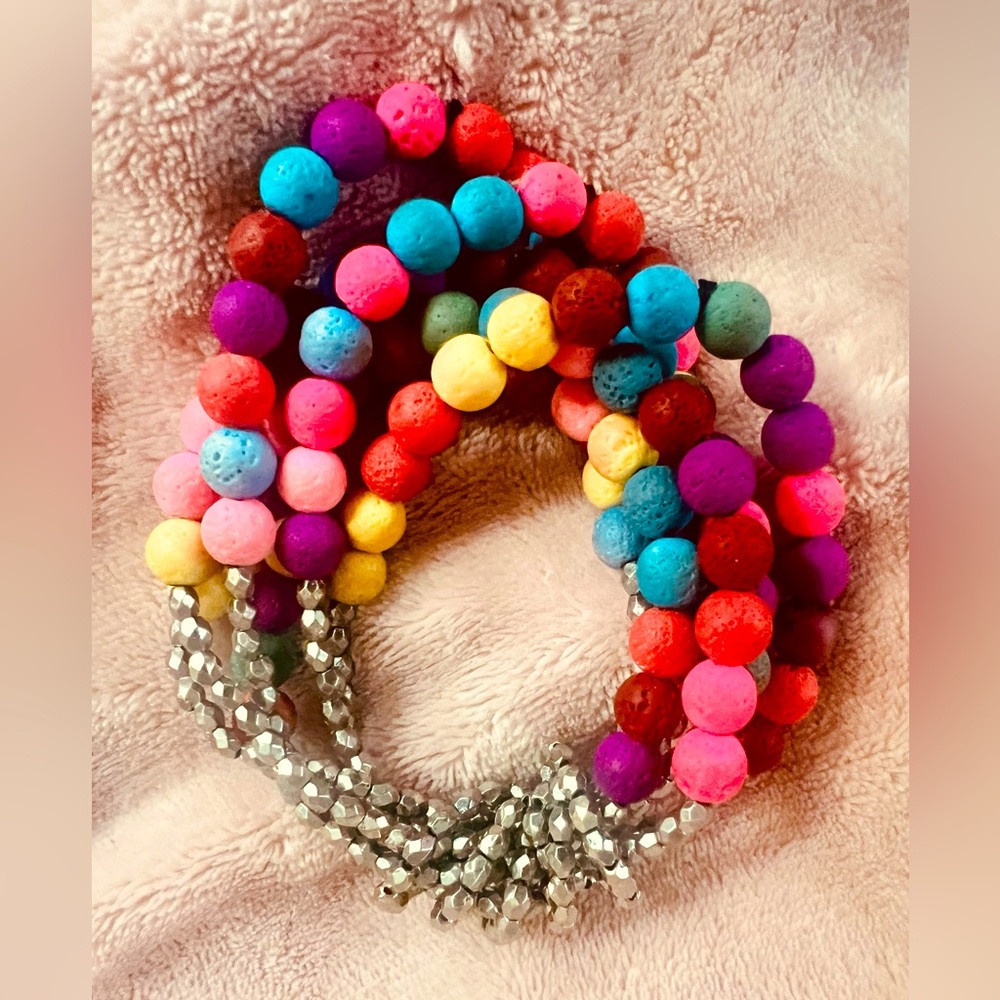 Sassy Jones Makemba Multi Colored Stretch Bracelet with Silver Hardware